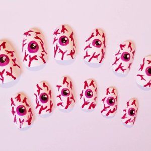 Spooky Halloween Eye Press On Nails - New Hand Painted